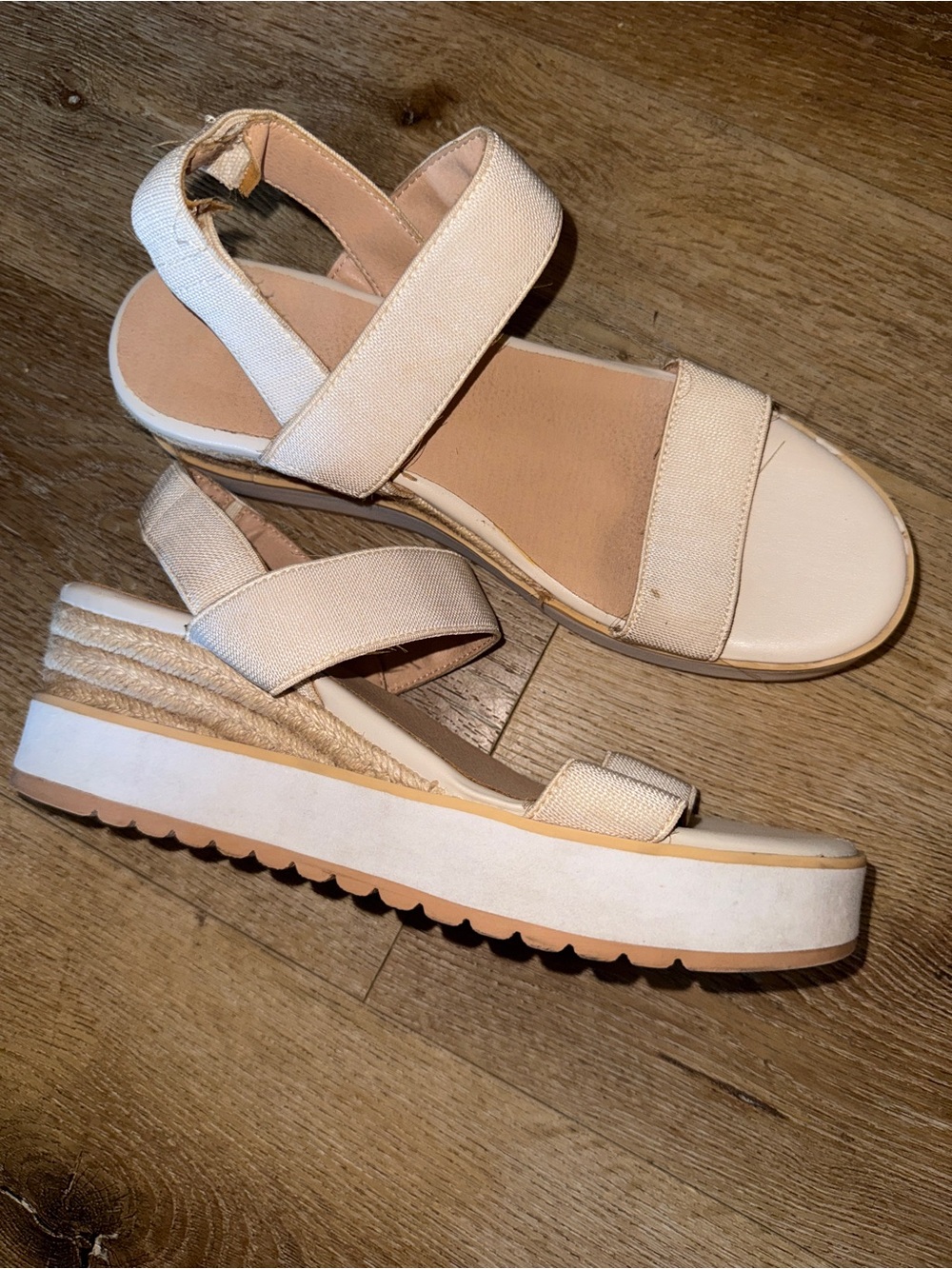Women’s Neutral Cream Wedge Espadrille Sandals with Straps